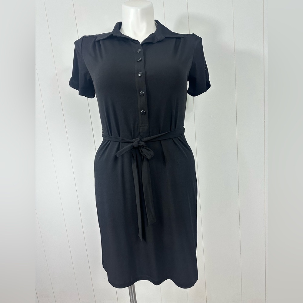 NWOT Valerie Bertinelli Sz 12 Women's Black Half Button Dress Tie Waist